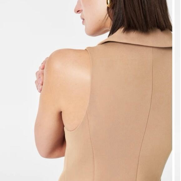 Spanx Ponte Vest Dress Office Quiet Luxury Stretch Neutral Toffee Tan Large NWT - Picture 11 of 15